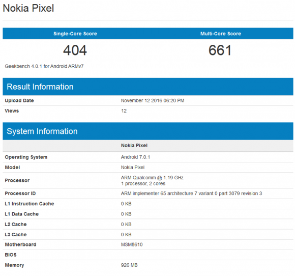 Смартфон Nokia Pixel засветился в бенчмарке