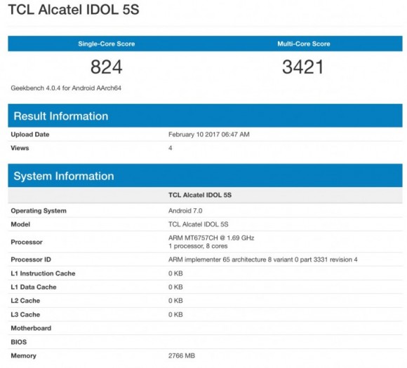 Alcatel Idol 5S засветился в бенчмарке