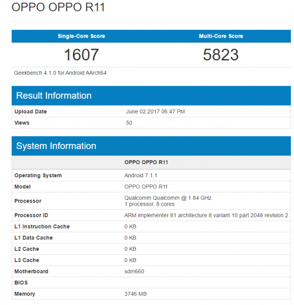 Oppo R11 засветился в Geekbench