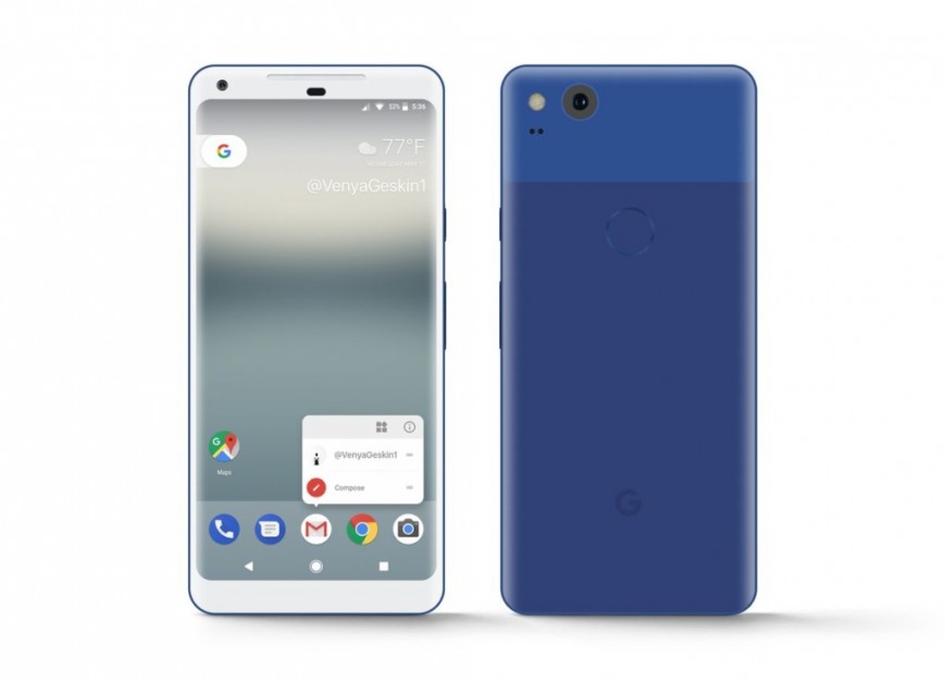 Google Pixel XL 2 показался на рендере в серебристом цвете