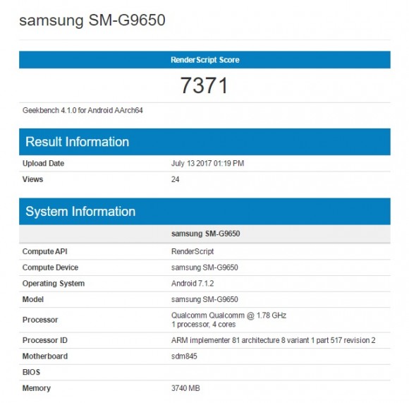 В Geekbench засветился возможный Samsung Galaxy S9