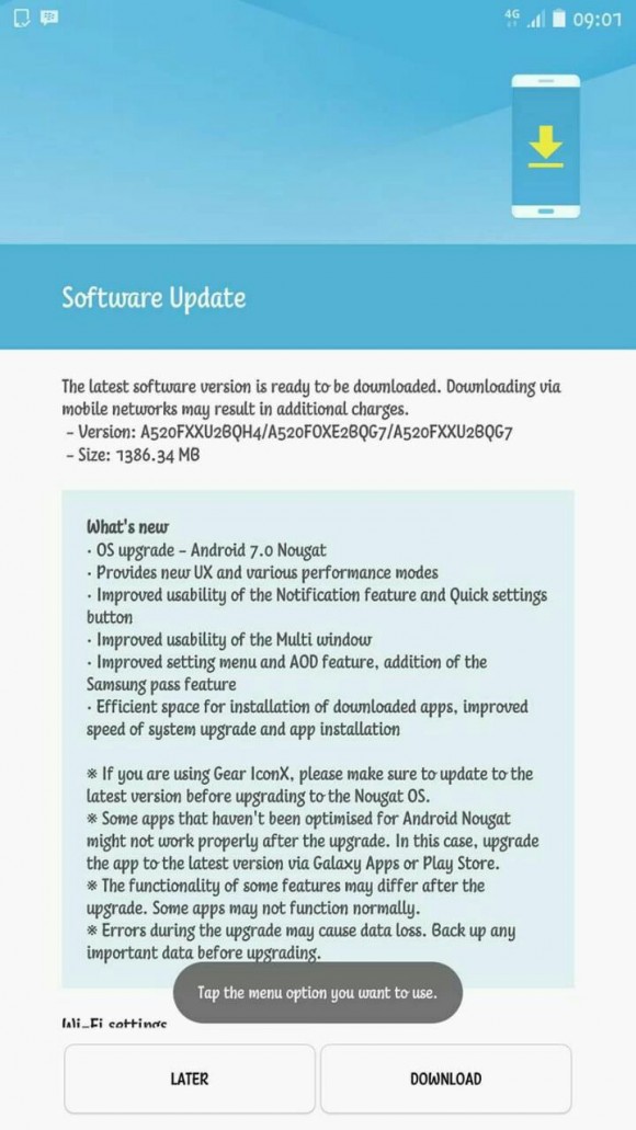 Samsung Galaxy A5 (2017) начал обновляться до Android 7.0 Nougat