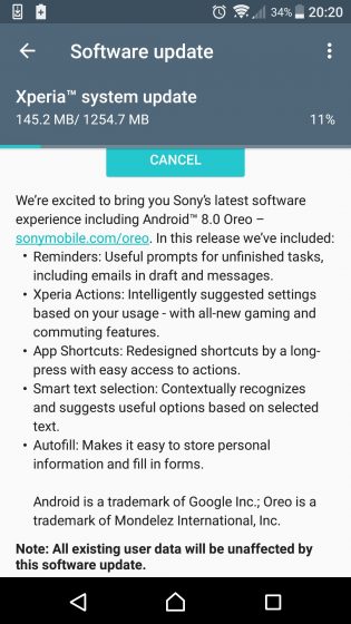Sony Xperia X Performance начал обновляться до Android 8.0 Oreo