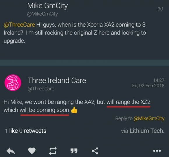Ирландский оператор пообещал скорый анонс Sony Xperia XZ2