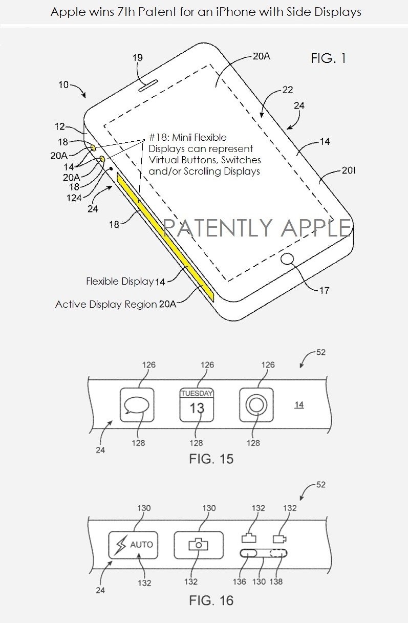 Apple запатентовала iPhone с сенсорным дисплеем на боку