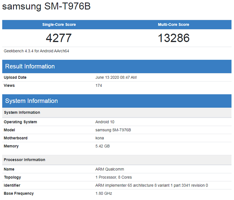 Раскрыта производительность неанонсированного планшета Samsung Galaxy Tab S7+