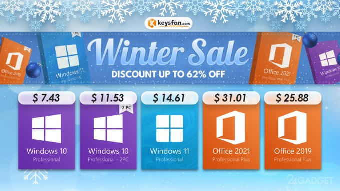 Приобретайте Windows и Office на Зимней распродаже, цены стартуют от $7,4!